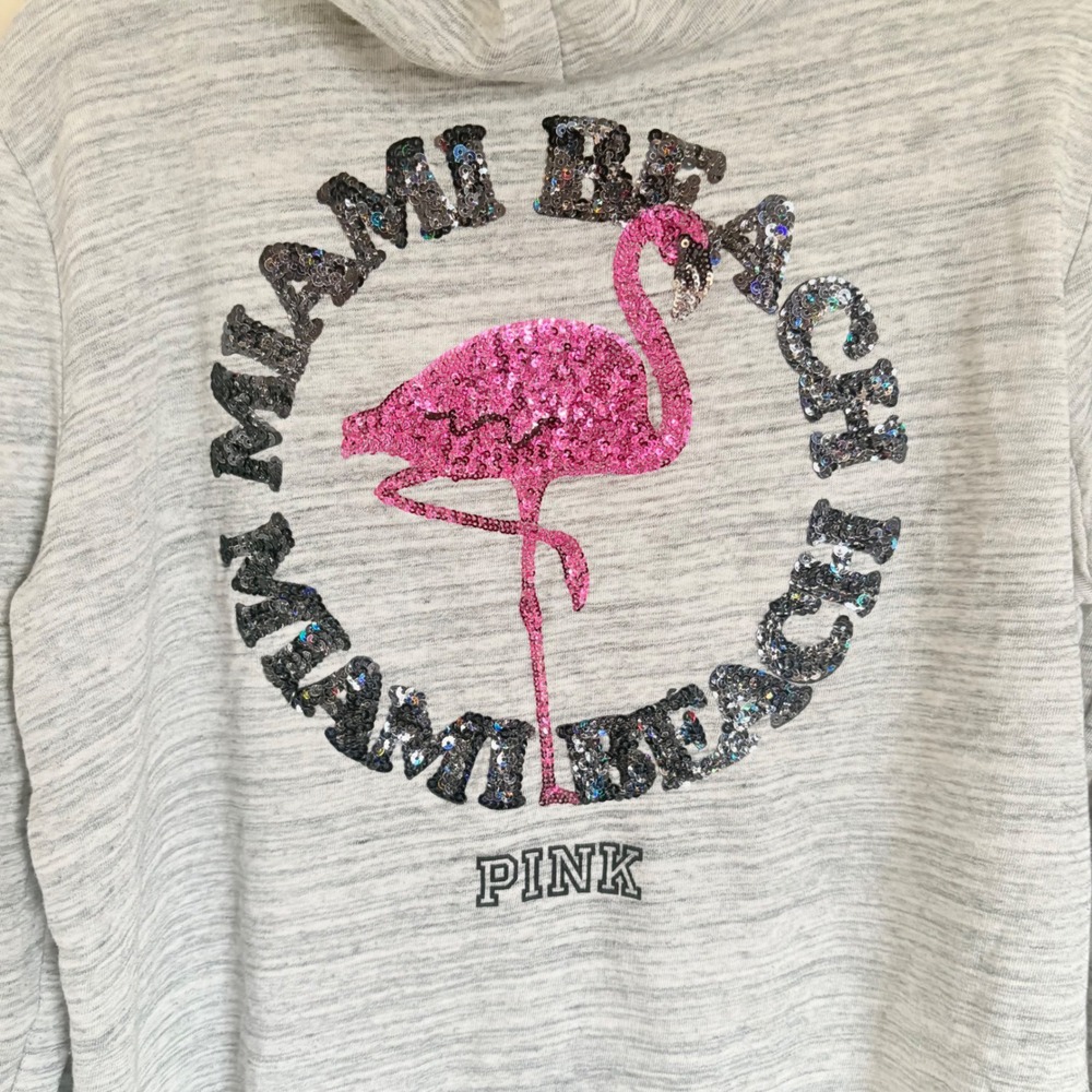 PINK Victoria's Secret Flamingo Miami Beach Sequin Full Zip Hoodie Large Y2K - Picture 9 of 12